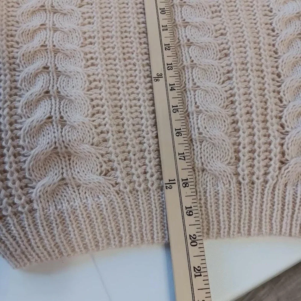 SHEIN Sweater‎ Womens Small Blush Pink Cable Knit V Neck Open Knit Pullover